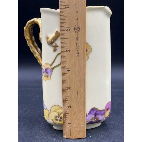 Antique H&Co Limoges Cream Pitcher 1 Pint Gold Floral Pansies - RARE - Picture 12 of 14